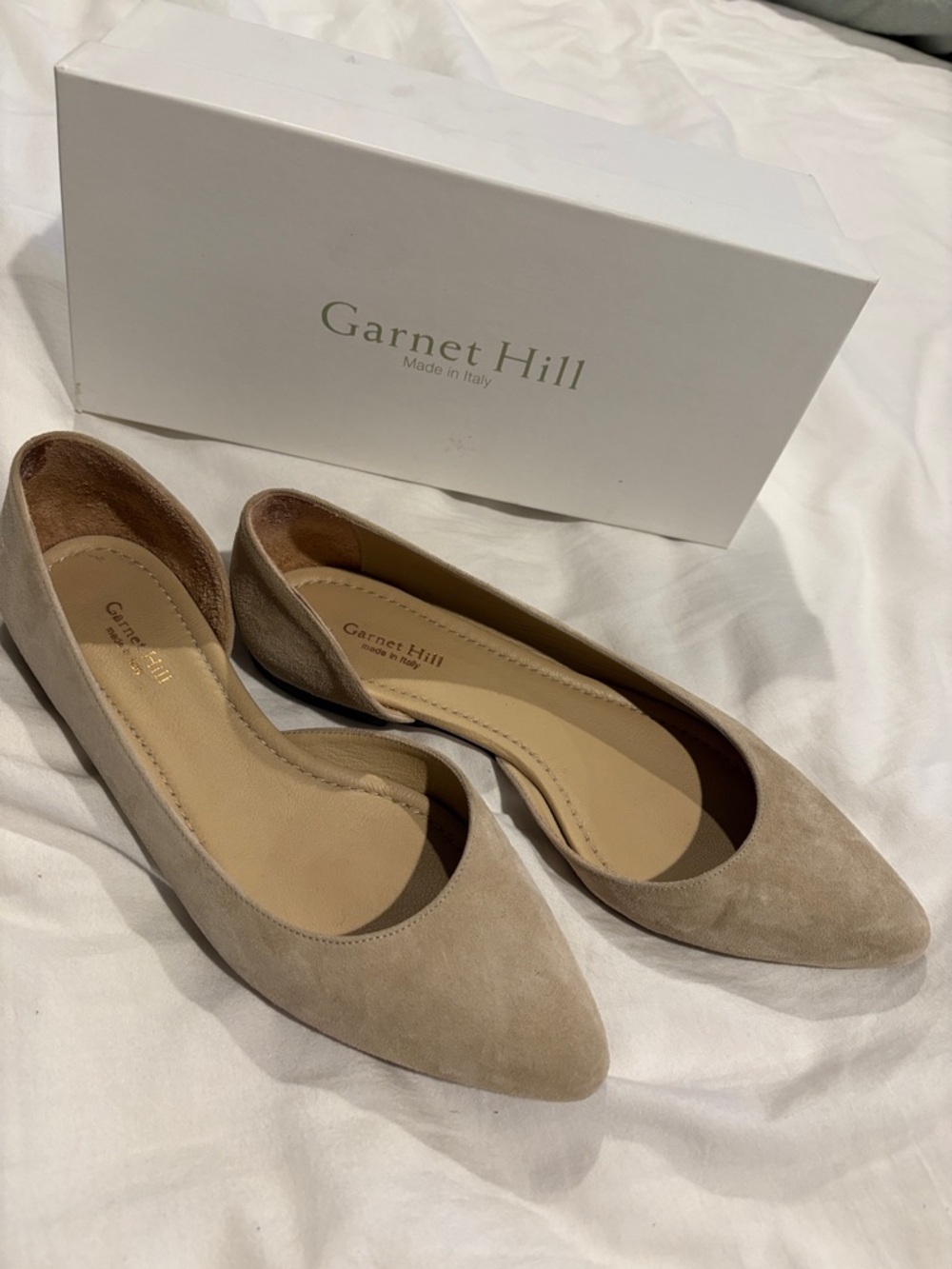 Garnet Hill Taupe Suede Pointed-Toe Ballet Flats